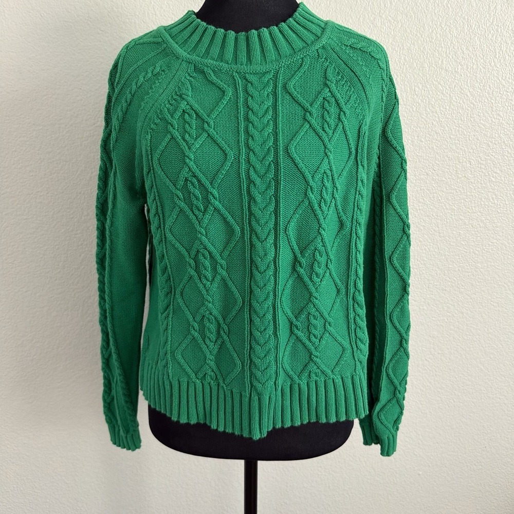 Vintage GAP Women's Small Sweater Crewneck Pullover Cableknit Green